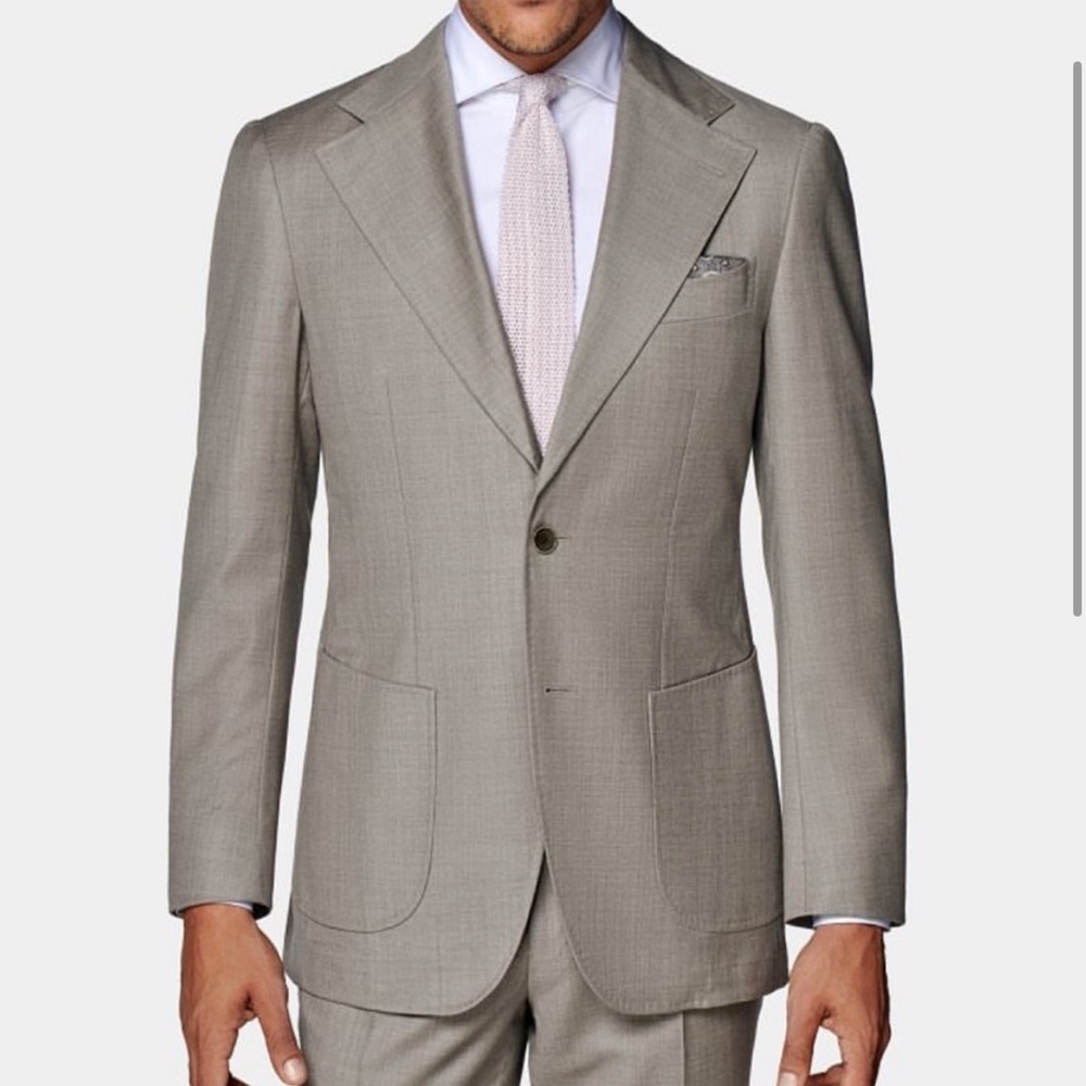 SUITSUPPLY Havana Patch Wide Lapel Mens  Gray Wool S110 Blazer Jacket size 44R